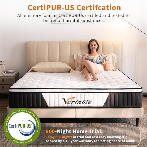 Miniatura 5 de Colchón de 12 pulgadas, espuma viscoelástica híbrida de firmeza media y resortes embolsados para alivio de presión, certificado CertiPUR-US, sin