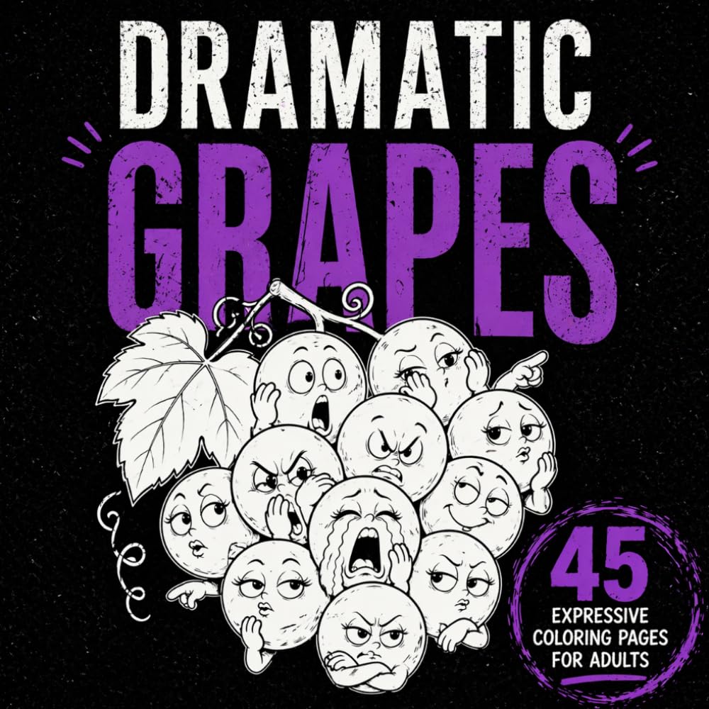 Dramatic Grapes: Hilarious and Funny Coloring Book for Adults and Teens Who Love Drama, Big Reactions, and Over the Top Emotions (Fruits With Feelings Coloring Books)