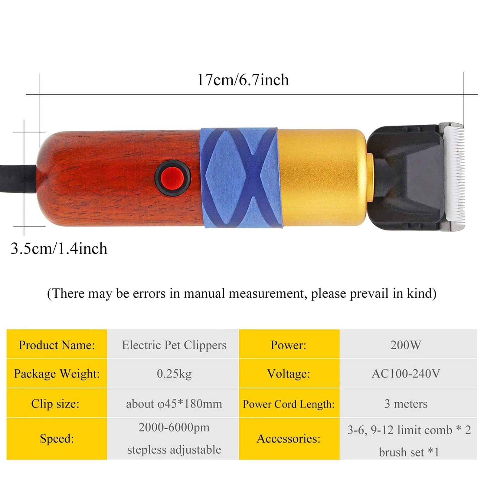 Cortapelo para Mascotas 200W Cortapelo para Perros Y Gatos Mascotas,Kit De Maquina Cortar Pelo Perros Silencioso con Cable De 2.9M Ideal para Conejo/Perro/Gato/Oveja Y Otros Animales