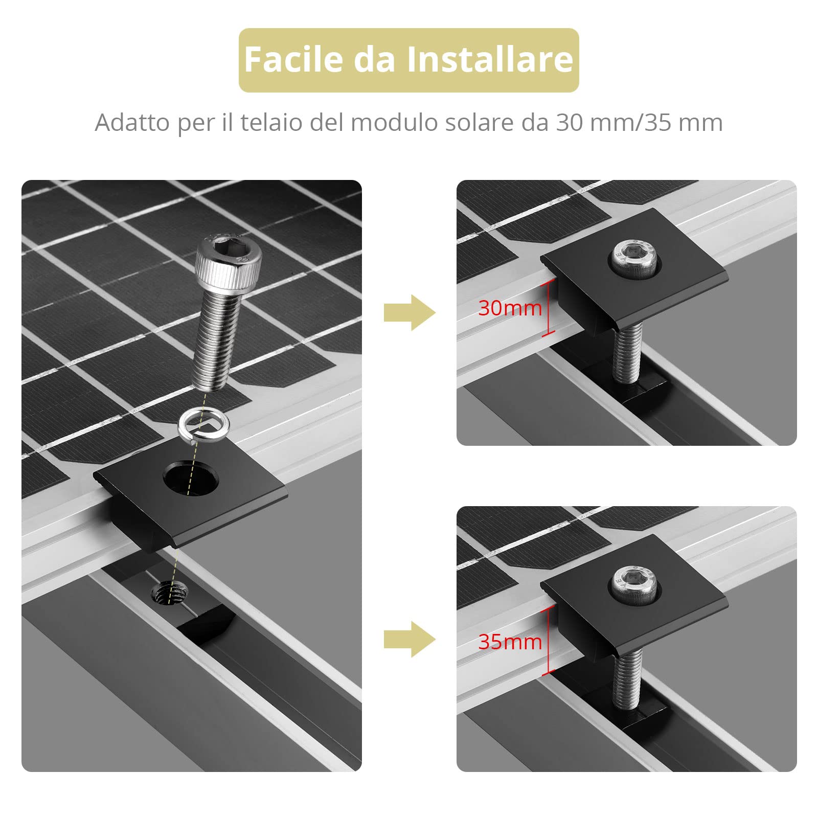 Morsetti Centrali Per Pannelli Solari - 10 Pezzi, Alluminio, 30/35mm - Foto 4