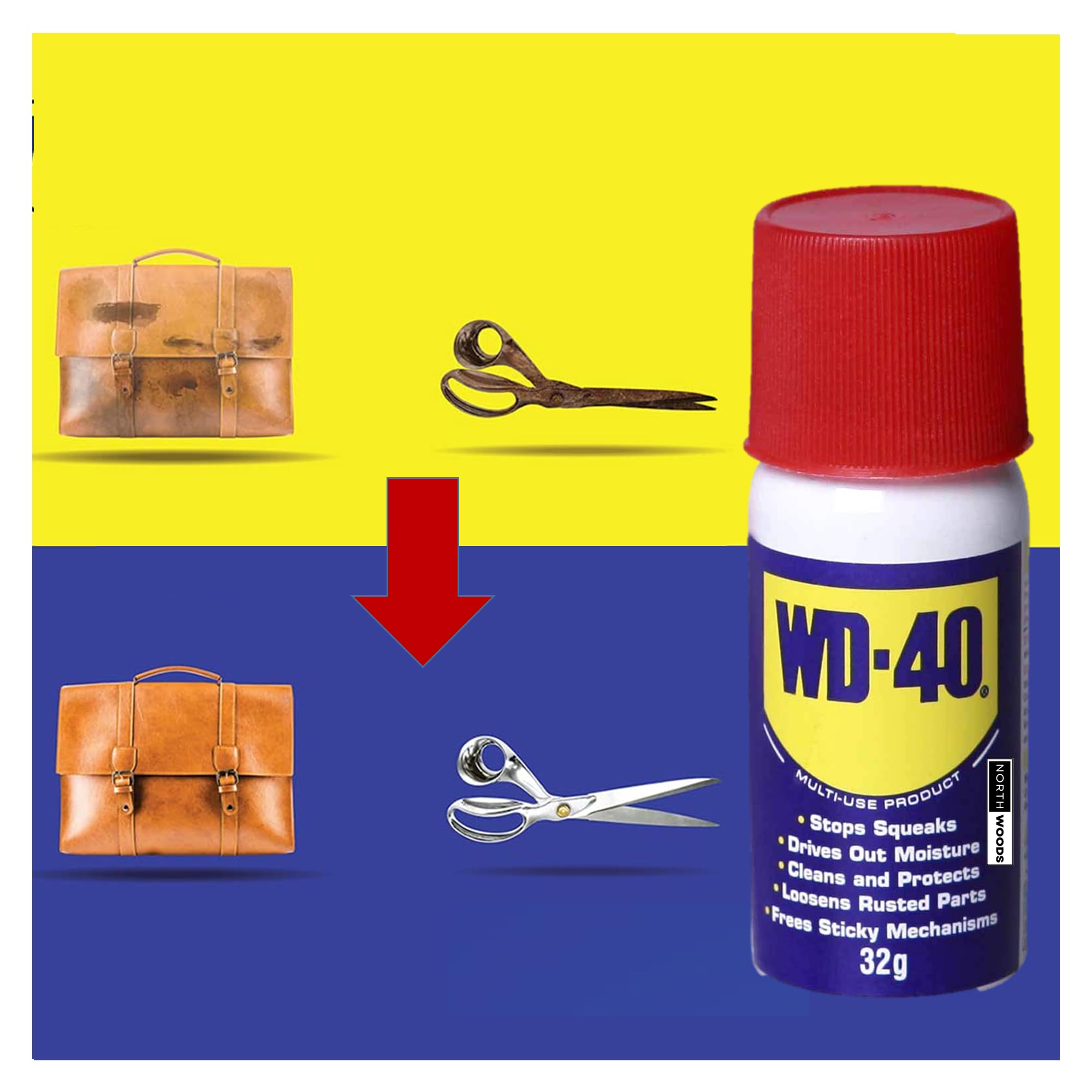 Pidilite Industries Ltd. WD-40, Multipurpose Spray, Rust Remover, Hinge Lubricant, Stain Remover, And Cleaning Agent,32G & PIDILITE WD 40 Multi Purpose Smart Straw Spray For Auto Maintenance-32 Gram