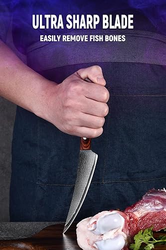 Miniatura 6 de Gutoky Cuchillo para deshuesar de Damasco, cuchillos afilados para carne y pescado, cuchillo de pescado con mango de palisandro
