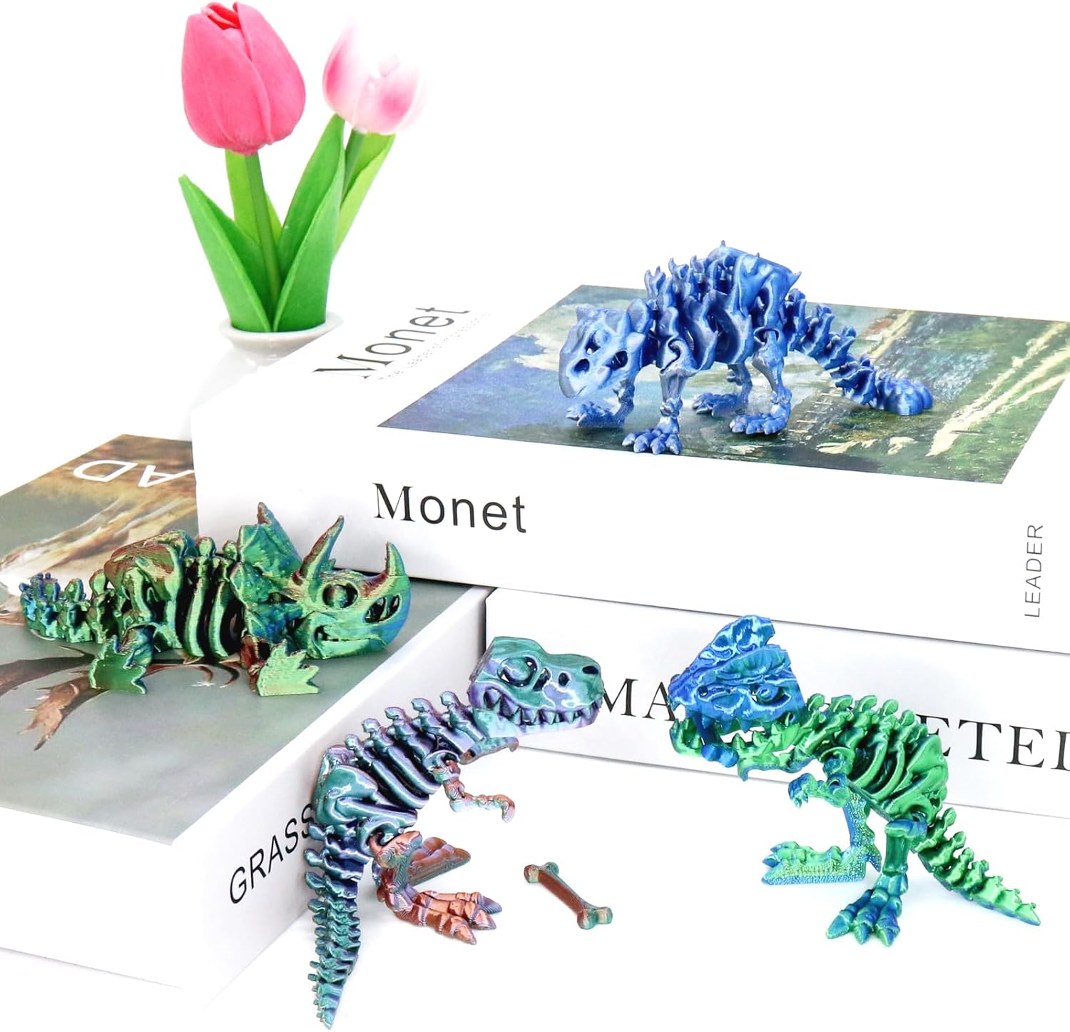 4Pcs 3D Printed Dinosaur Skeleton, Articulated Tyrannosaurus Rex with Bones, 3D Printed Triceratops, Ankylosaur, 3D Printed Animals, Dinosaur Themed Party Decor, Stress Relief - Image 7