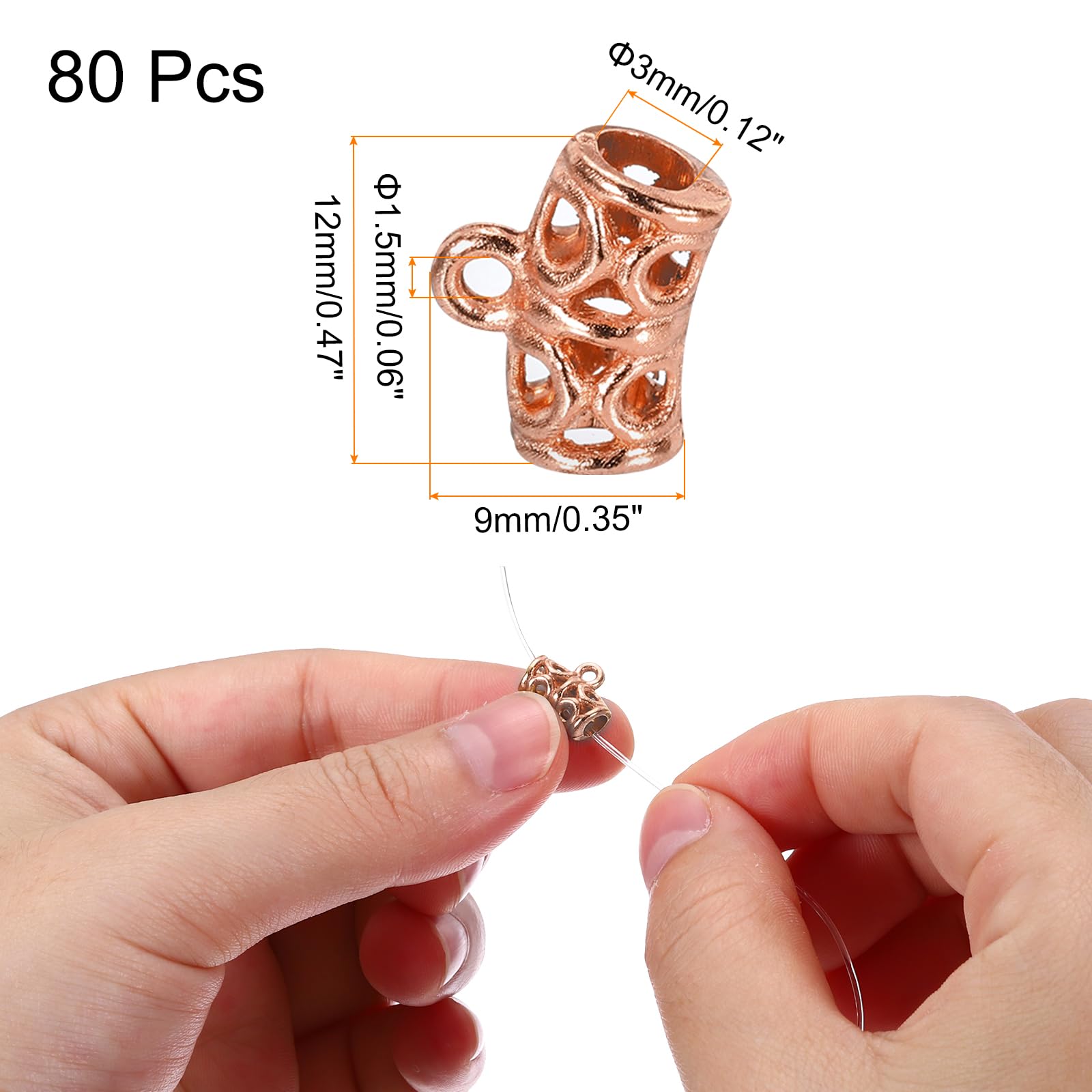 PATIKIL Spacer Bail Bead, 80 Pcs Spacer Beads Charms Holder Bracelet Tube Beads Hanger for Necklace Jewelry DIY Making Rose Gold - Image 2