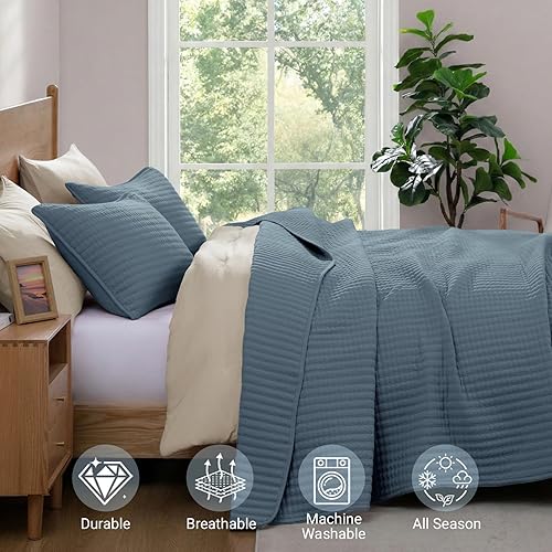 Miniatura 144 de WRENSONGE - Juego de edredón blanco tamaño queen de 3 piezas, colcha ligera para todas las estaciones del verano, juego de ropa de cama suave con 2