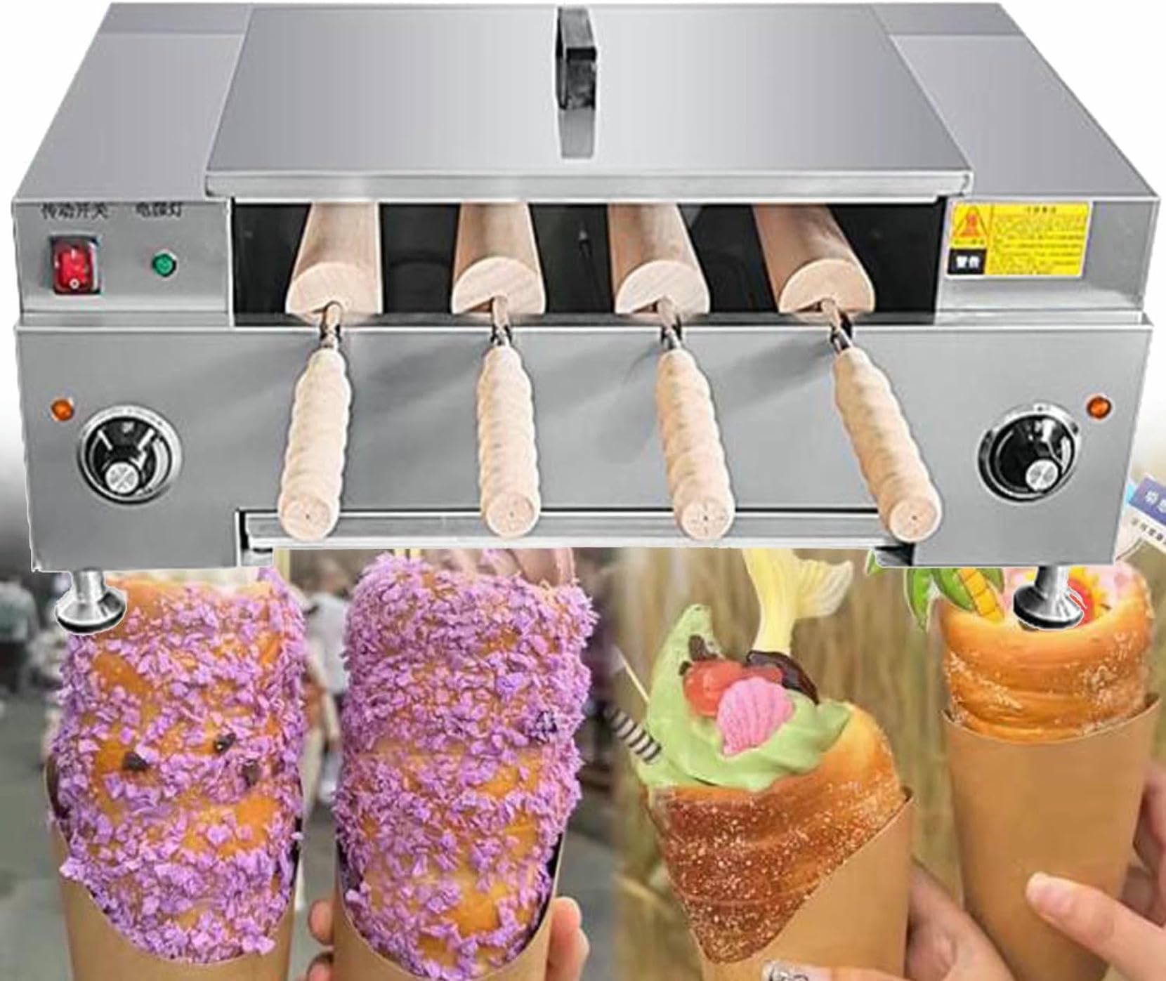 Forno Elettrico a Camino per Rotoli di Torta, Macchina per la Cottura di Coni Gelato Professionali con Display Digitale per Uso in Cucina Professionale, manopola,Knob