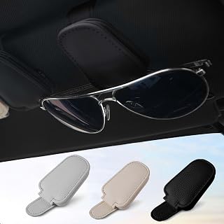 Leather Sunglasses Clip for Car Visor-Magnetic Eyeglass,Sunglass Holder for Car with One Hand Operation-Car Sunglass Holder Clip for Different Size Glasses-Aesthetic Visor Accessories for Car