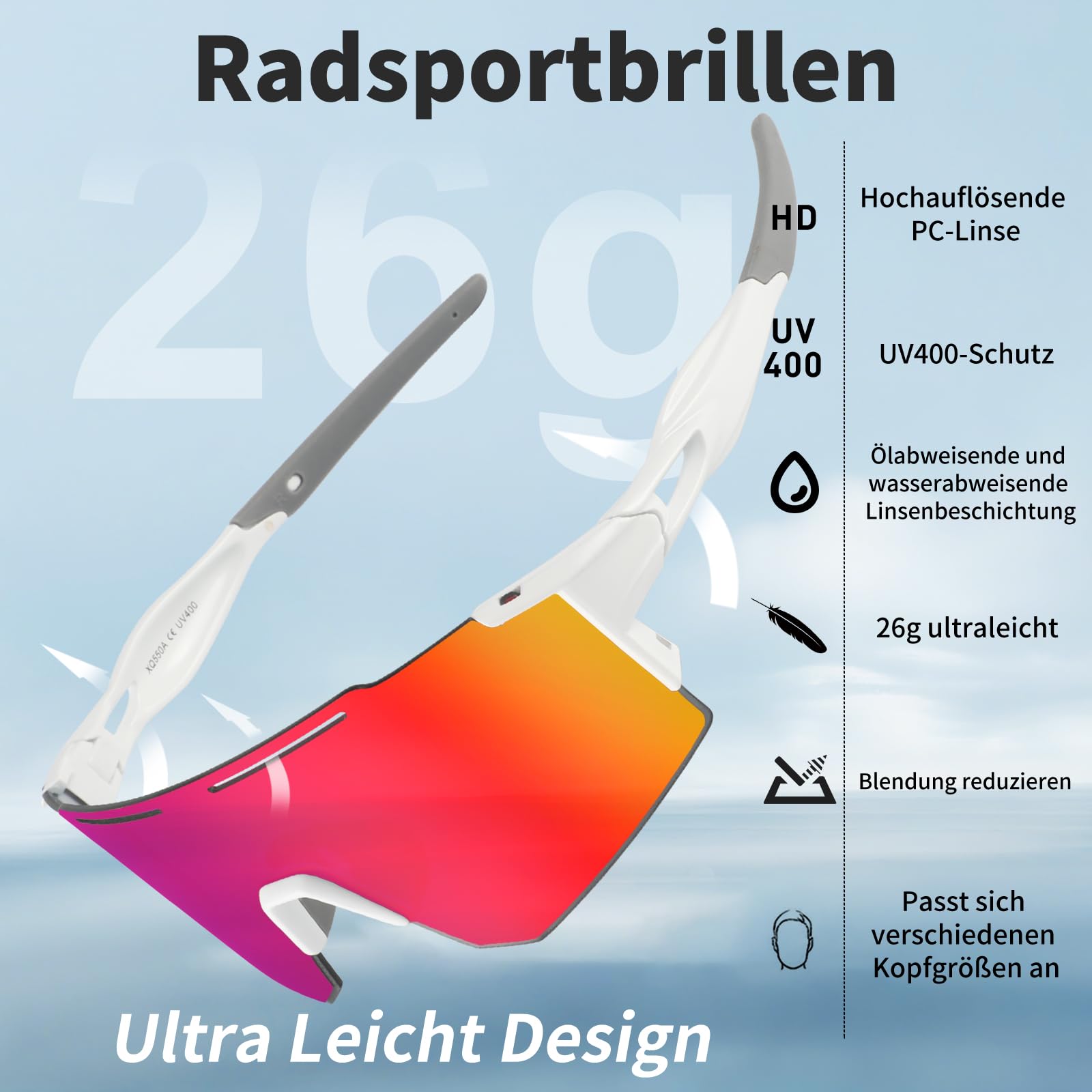 Gafas de sol para bicicleta, gafas deportivas para hombre y mujer, protección UV400, gafas de protección deportivas, gafas rápidas para deportes al aire libre, pesca, ciclismo, correr
