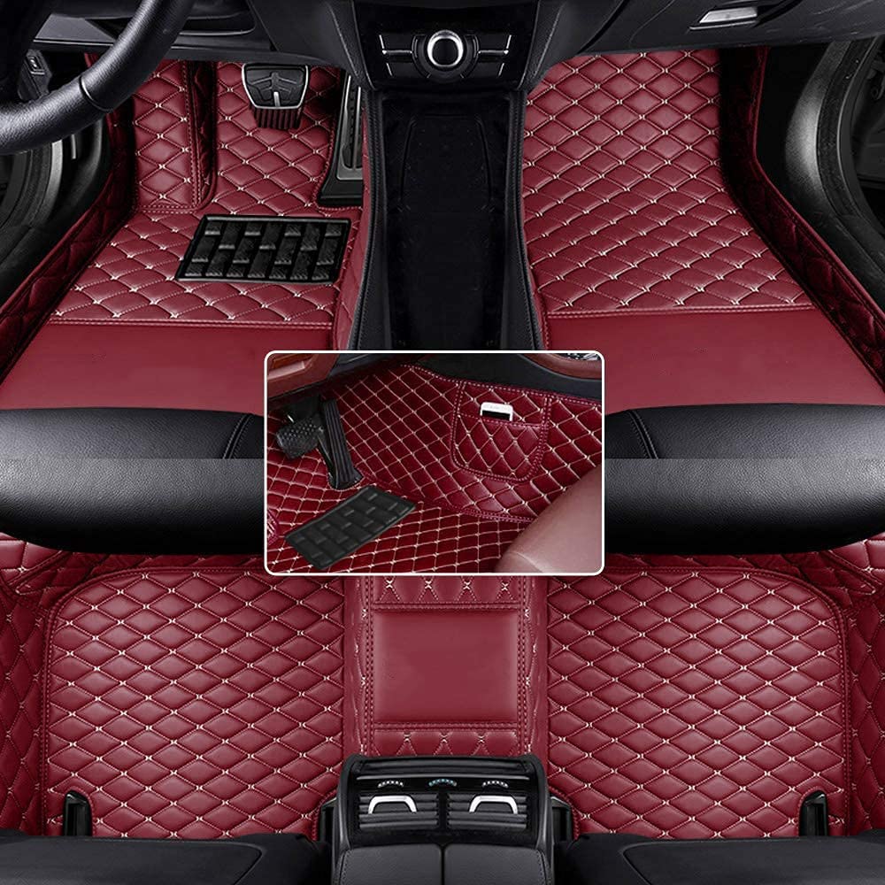 car Floor Mats fit for Toyota Hilux 1999-2025 Custom Style Luxury Leather All Weather Protection Floor Liners Wine-Red-Color