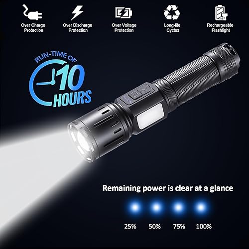 Miniatura 5 de Linternas recargables de alto lúmenes, 900.000 lúmenes LED linterna táctica de mano alimentada con batería con 7 modos de luz, luz lateral COB,