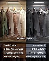 Vista 6 de EZVALO Iluminación bajo gabinete, luz LED recargable de 98 LED con sensor de movimiento para interiores, luces magnéticas regulables para armario