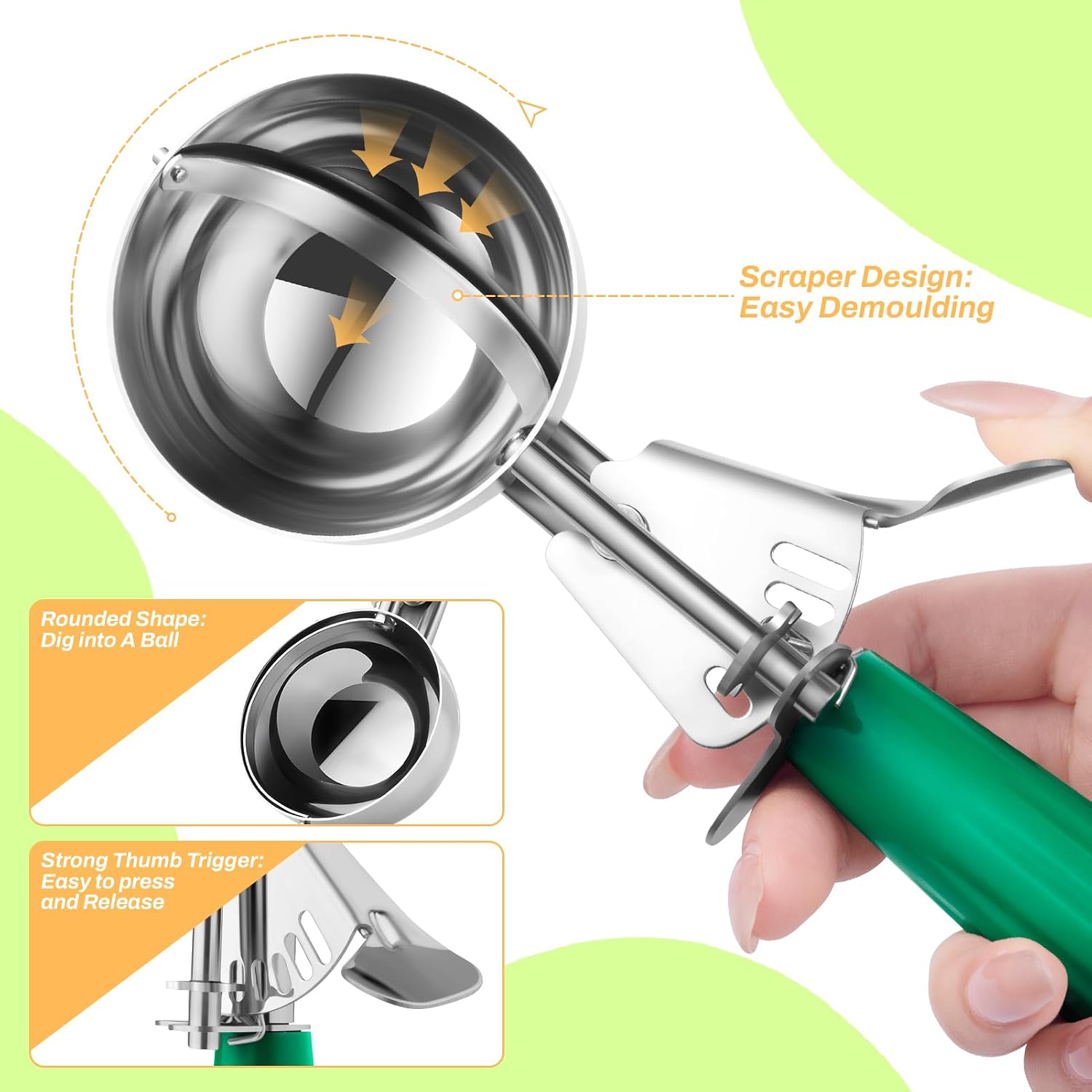Ice Cre Scoop, Ice Cre Scooper Set Include Different Sizes, Heavy Duty
