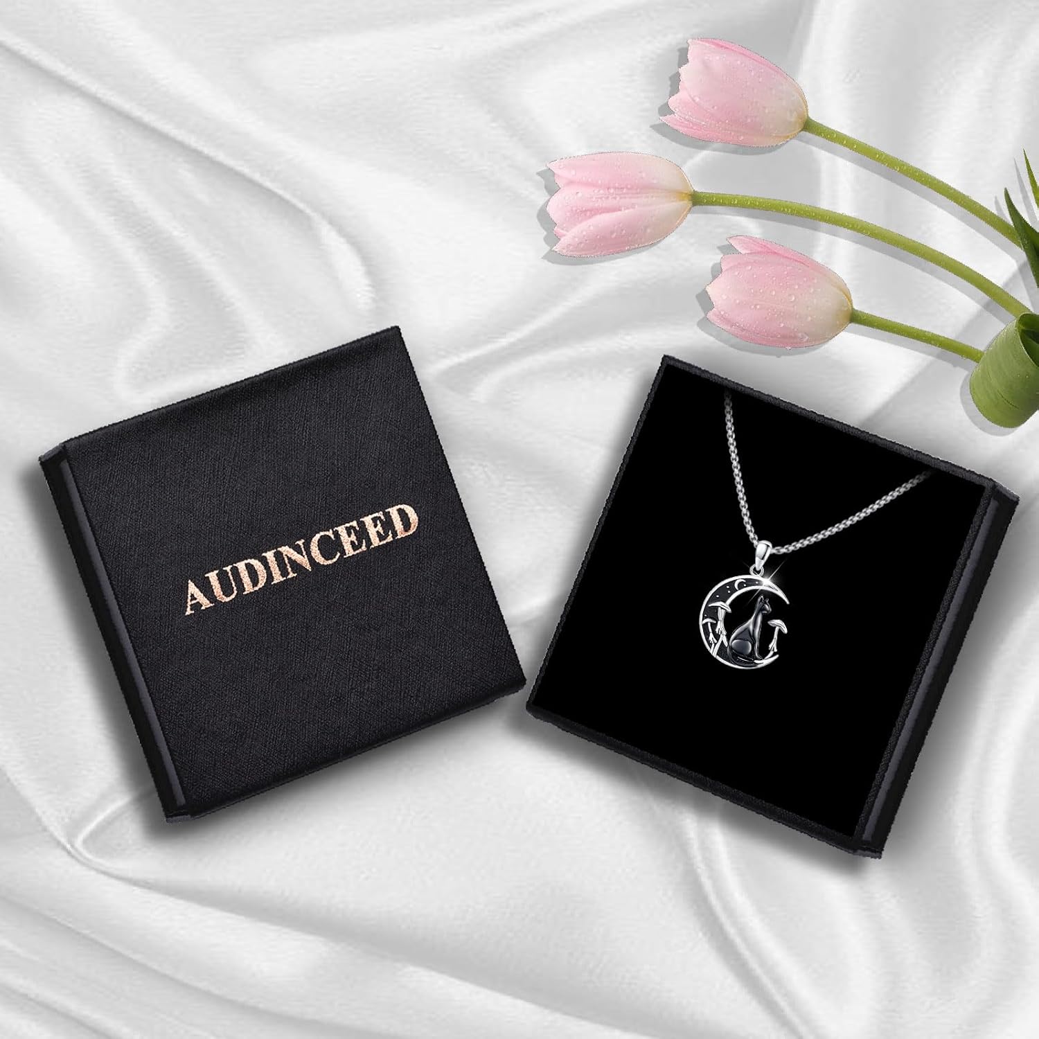 AUDINCCED Black Cat Necklace Turtle Necklace Gothic Jewelry Butterfly Necklace Cat Necklace 925 Sterling Silver Crescent Moon Necklace for Women Cat Gifts for Cat Lovers - Image 9