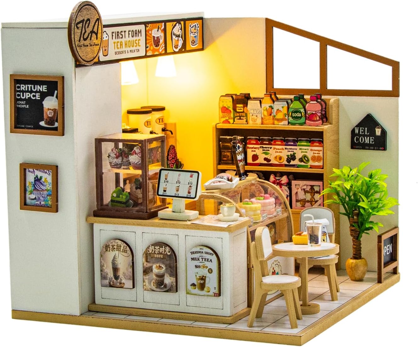 CUTEROOM Miniature House Kits for Adults with NFC, Mini Dollhouse Wooden Furniture Kit, DIY Craft Kits Creative Room Tiny House for Decoration- Tea House