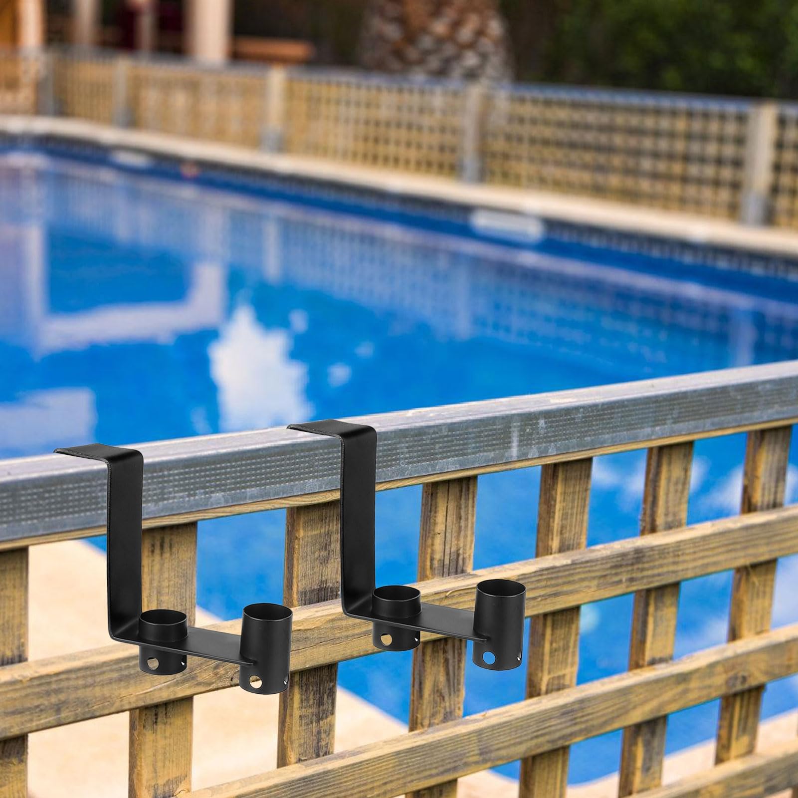 Lot de 2 organiseurs d'accessoires de piscine en métal pour brosses, tête d'aspirateur et poteaux pour clôture, solution de rangement à suspendre pour équipement de piscine
