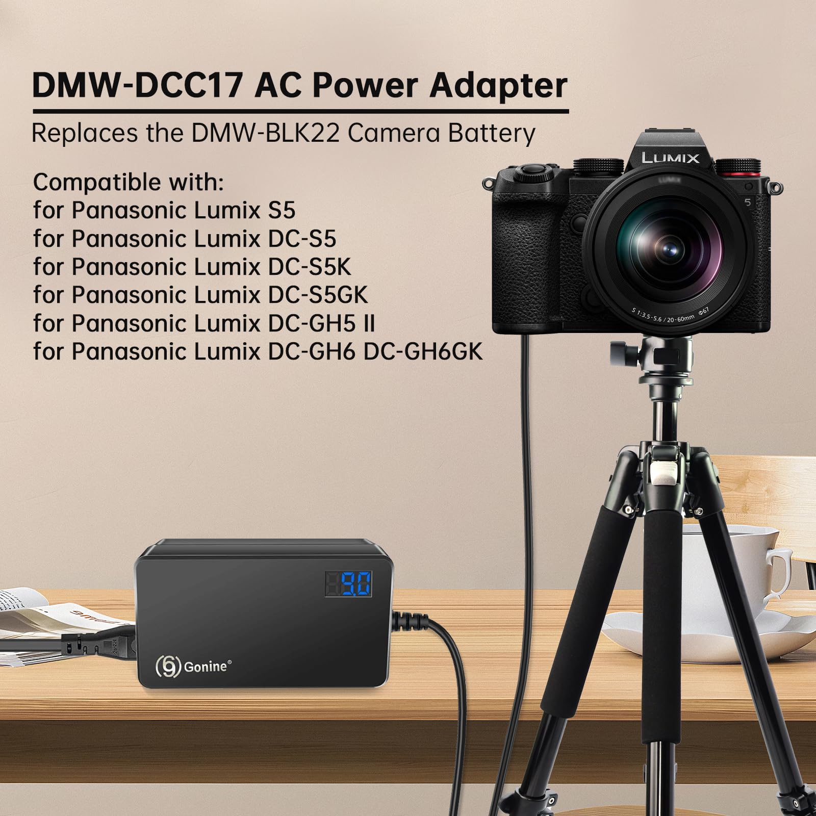 DMW-DCC17 Adattatore AC fotocamera DMW-BLK22 Kit alimentazione batteria fittizia compatibile con le fotocamere Panasonic LUMIX S5 DC-S5 DC-S5K DC-S5GK GH5 II GH6 DC-GH7 Battery Grip DMW-BGS5