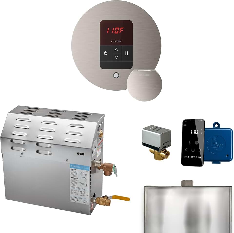 Mr Steam MS 12kW (12000W) Steam Shower Generator Package w/round iTempo Control in Brushed Nickel