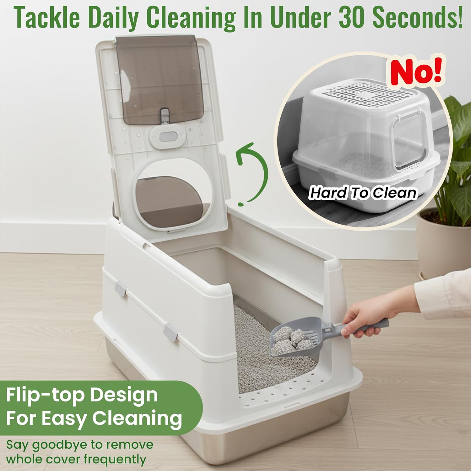 Stainless Steel Cat Litter Box, Extra Large Enclosed Heavy Duty Metal Litter Box with Odor Locking & Leak-Proof, Easy Clean Non-Stick Anti-Splash High Sides Litter Box for Multi-Cat & Big Cats (Gary)