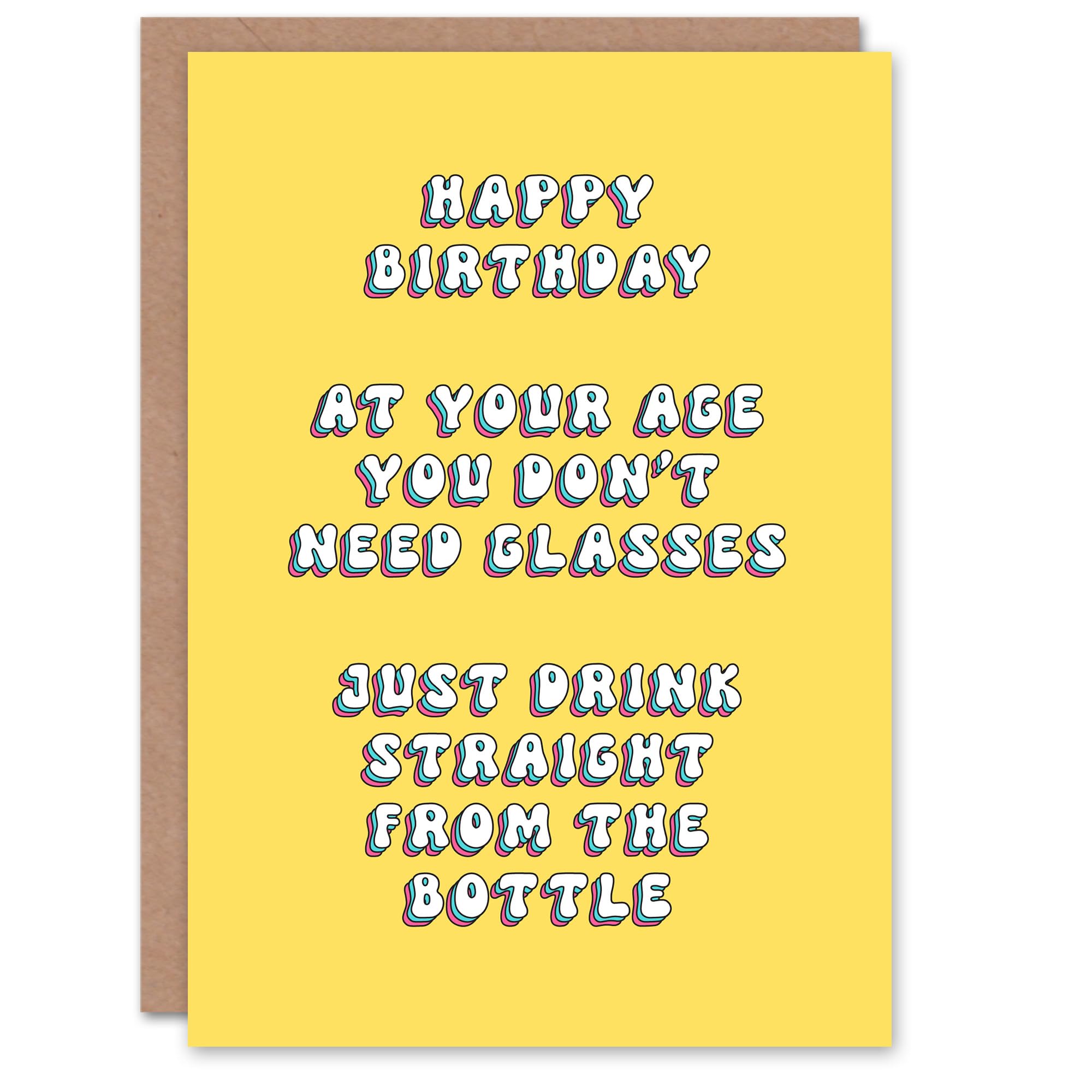 Artery8 Greeting Card Don't Need Glasses Drink Straight Bottle Pun Funny For Her Woman Wife Gran Mum Sister Birthday Card