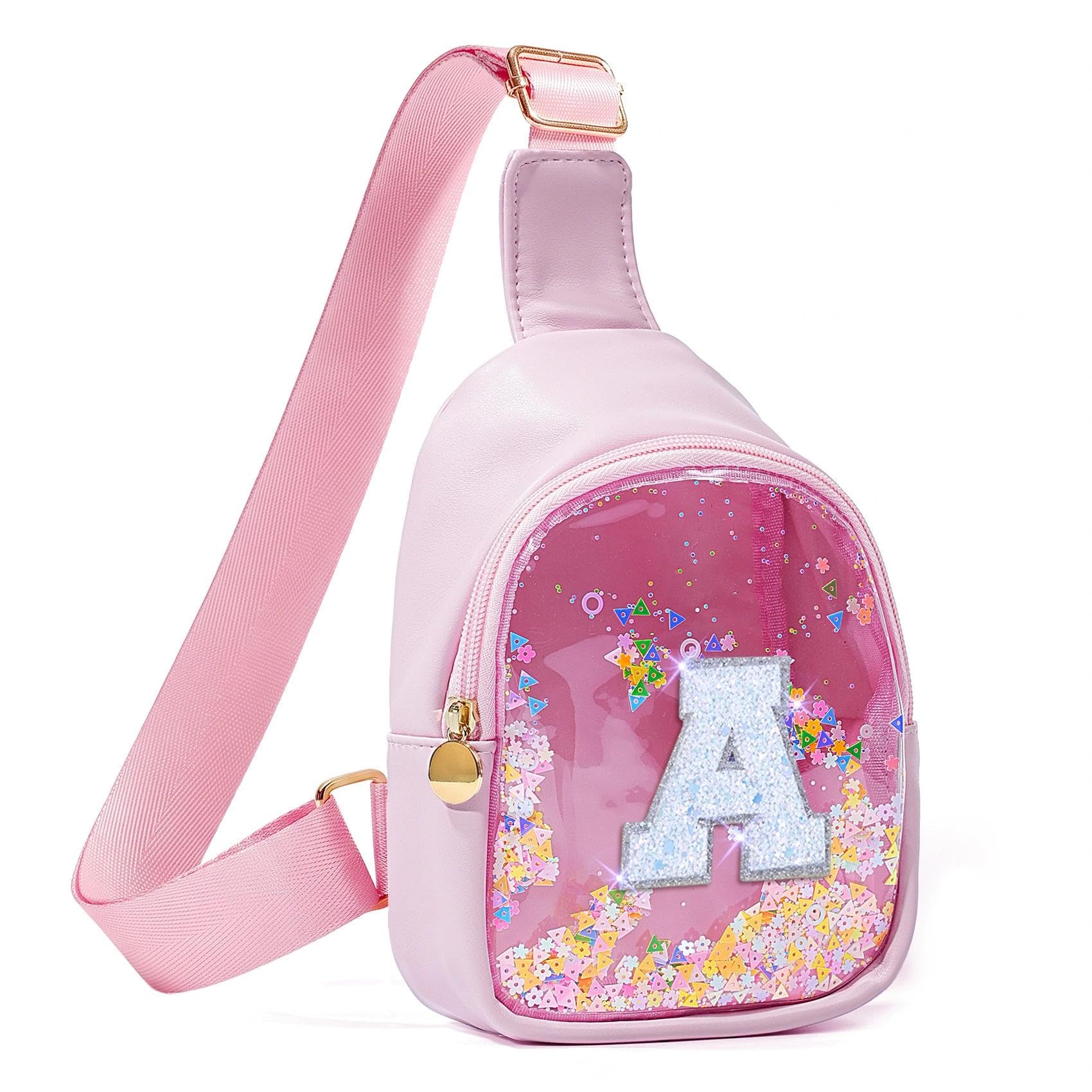 COSHAYSOO Pink Toddler Little Girls Purse 2 3 4 5 6 Year Old Kids Birthday Graduation Gifts, Initial Sling Bag Cross Body Clear Chest Shoulder Pouch, Monogrammed Spring Fashion Accessories Letter A