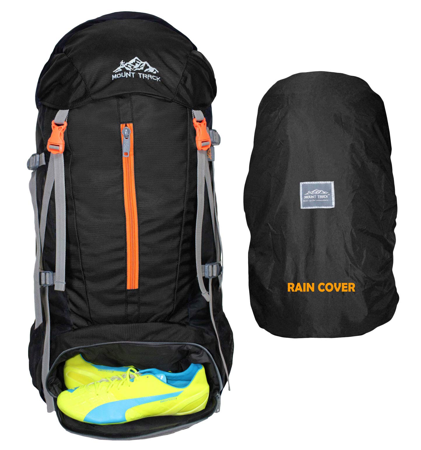 Mount Track Gear Up Rucksack, Hiking & Trekking Backpack 70 Ltrs with Rain Cover and Laptop Compartment (Black)