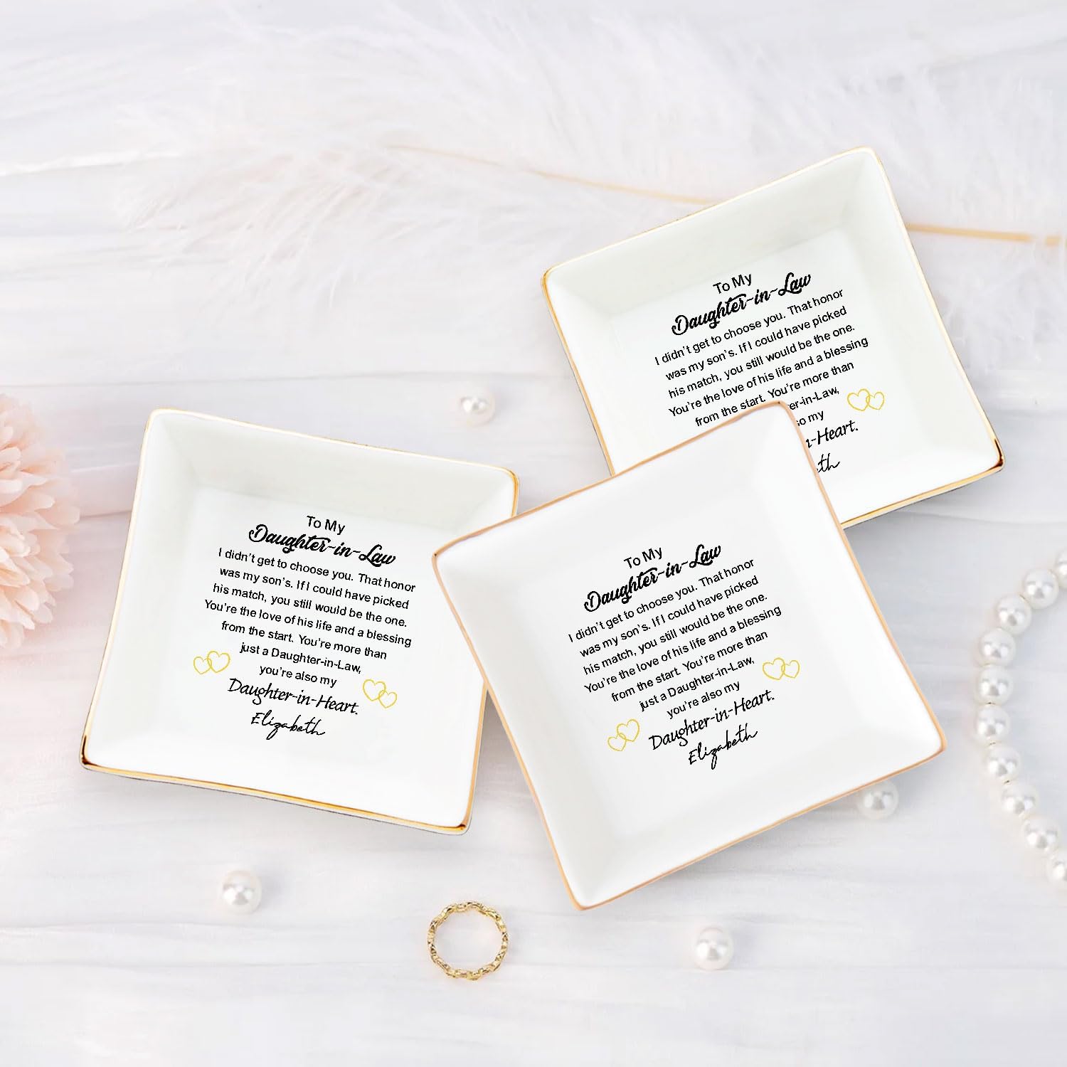 To My Future Daughter In Law Ring Dish - A Idea From Mother In Law Square Ceramic Customized Name Personalized Engraved Jewelry Ring Holder image 5