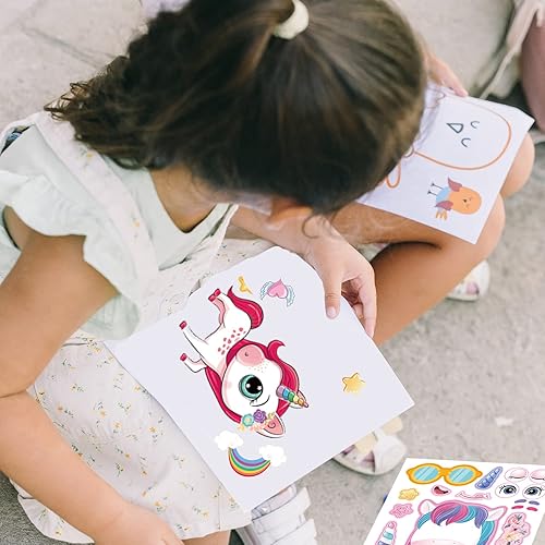 Miniatura 4 de 24 hojas de 8.27 x 5.9 pulgadas, haz tus propios unicornios adhesivos para niños pequeños, haz una cara para niños, regalos de fiesta para