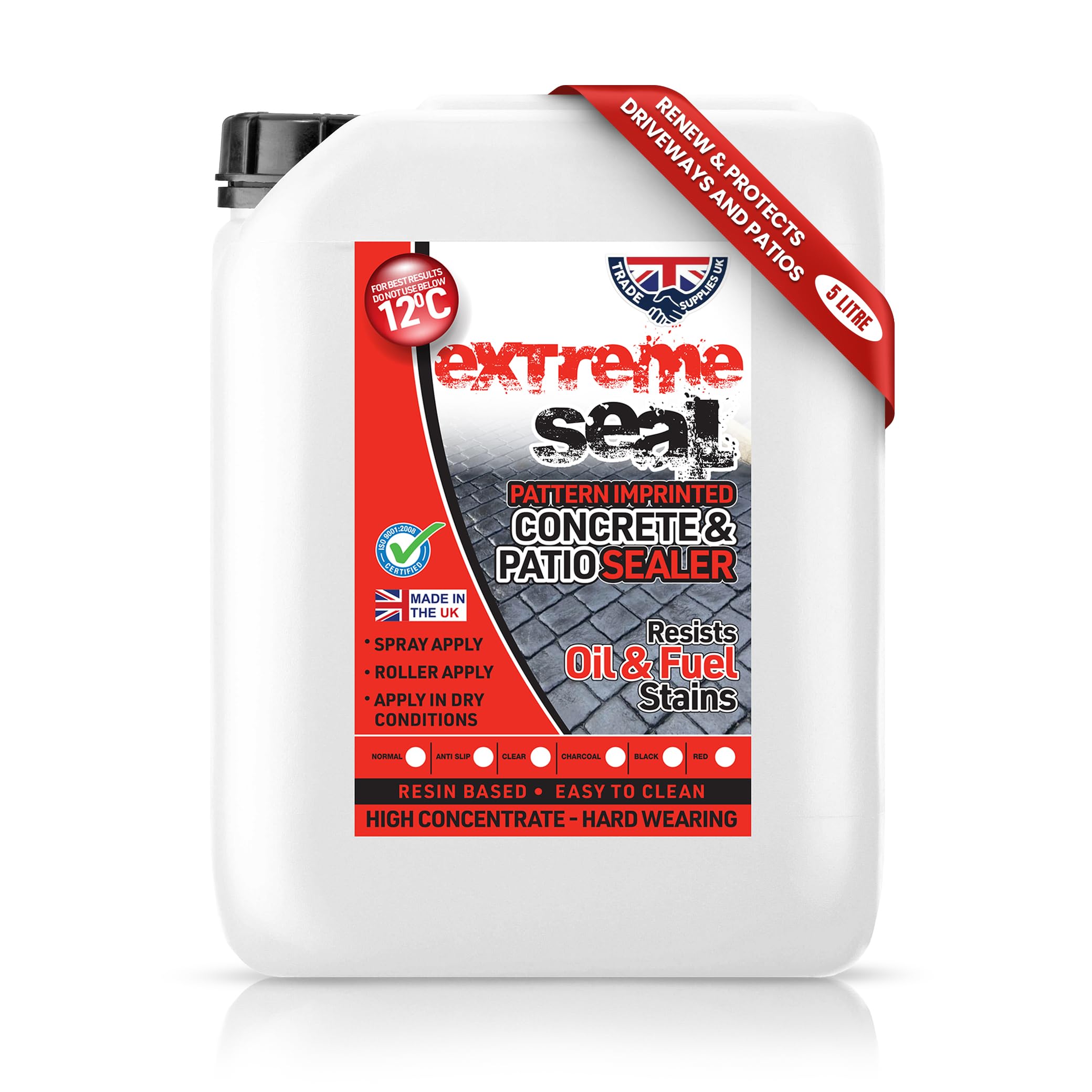 Extreme Seal Pattern Imprinted Concrete & Patio, Paint & Sealer - Acyrlic for Strength. Resists Fuel and Oil Stains (Red, 5 Litre)