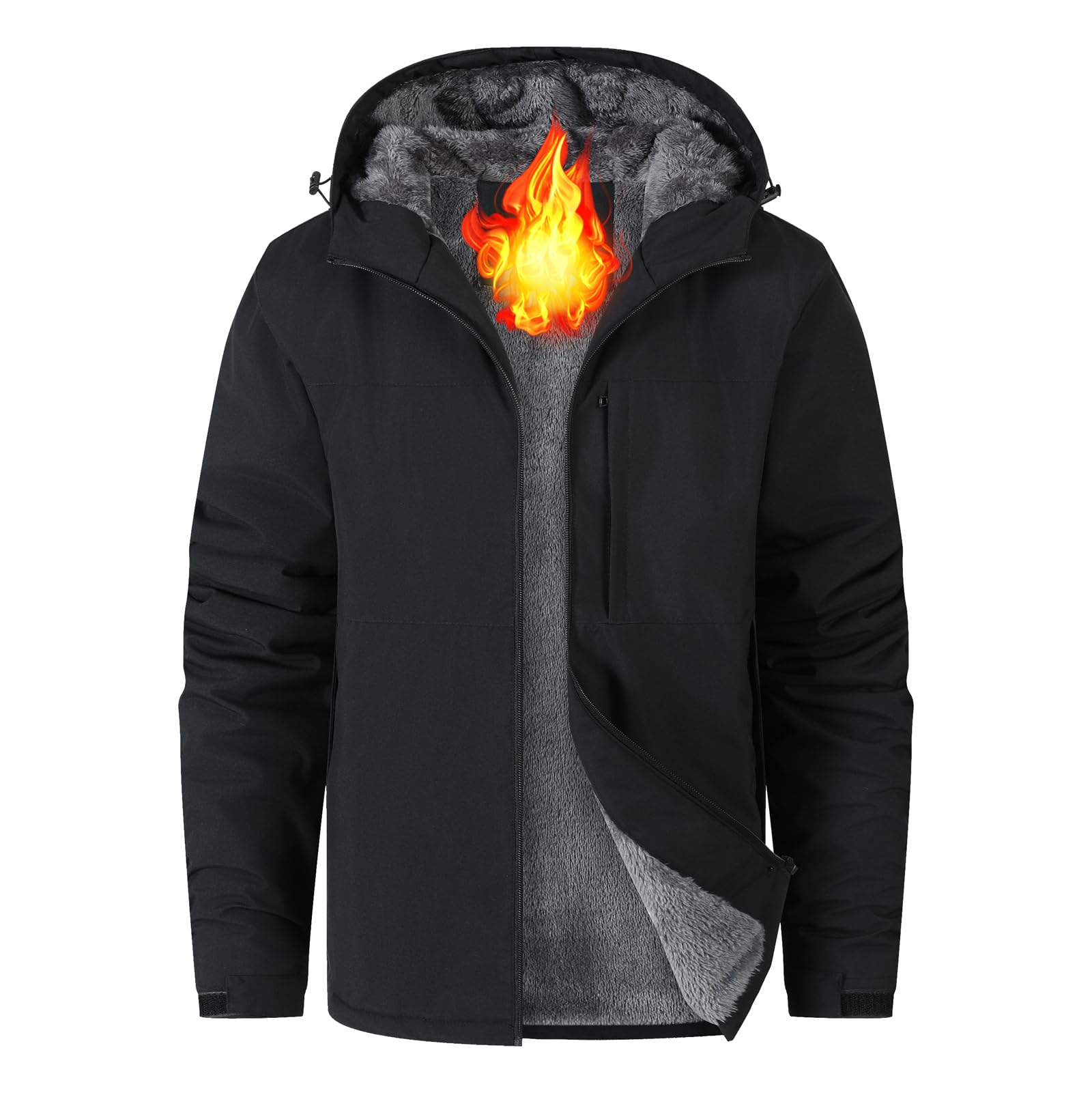 Mens Waterproof Ski Snow Jacket Fleece Lined Warm Winter Rain Jacket with Hood