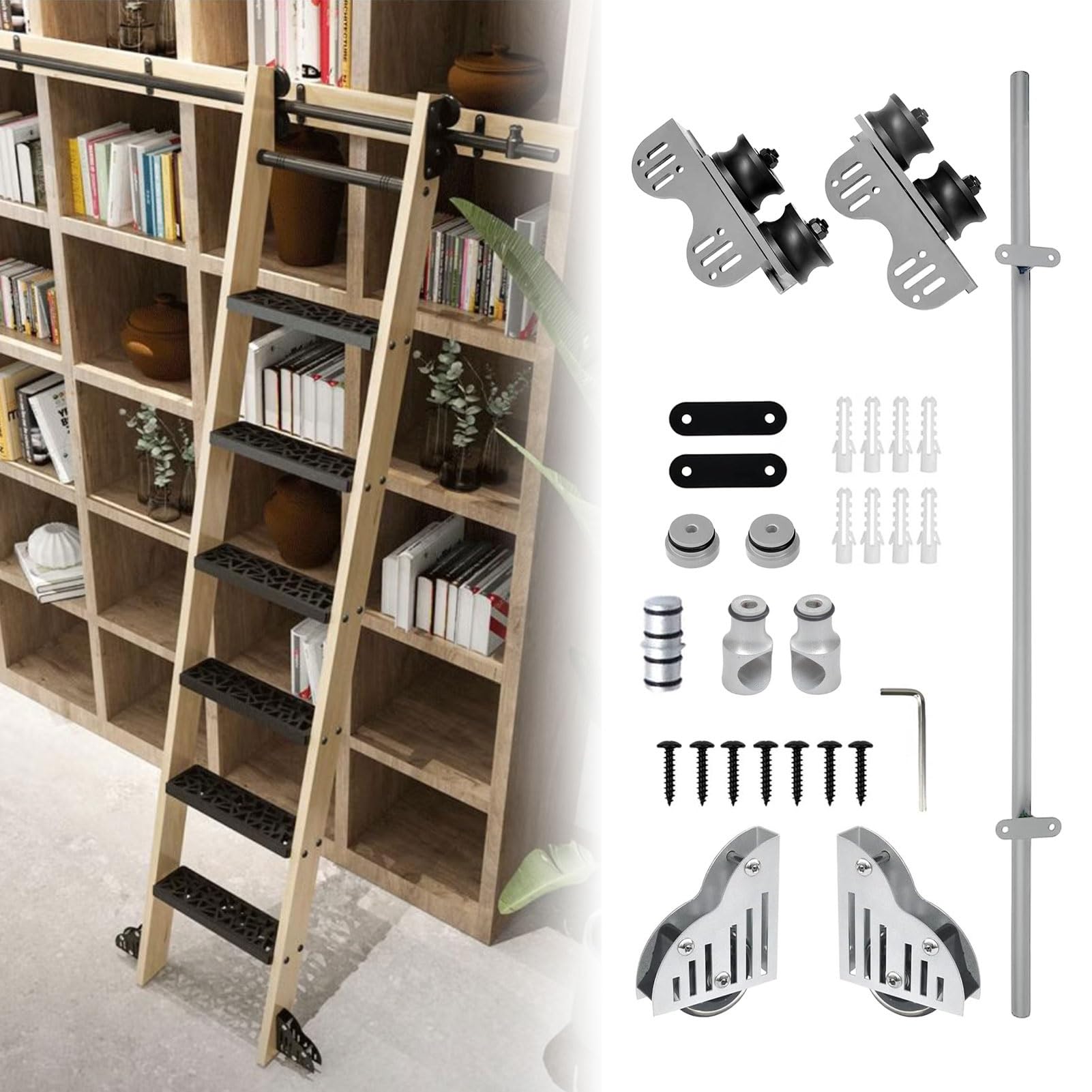 Rail pour échelle roulante de bibliothèque : éliminez le manque de place avec ce kit gris