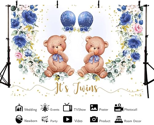 Miniatura 2 de Telón de fondo para baby shower de 7 x 5 pies, diseño floral azul marino, para fiesta de cumpleaños, fotografía de fondo, para revelación de género,