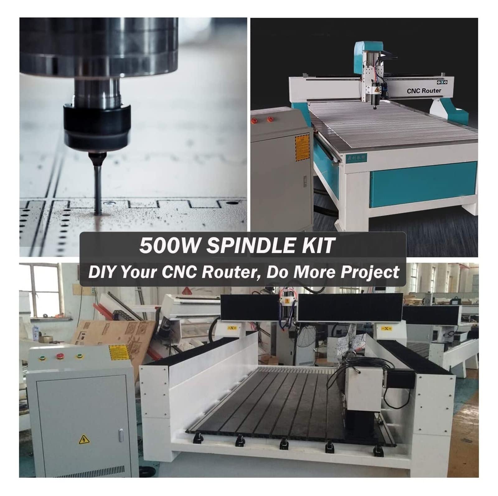 Zestaw silnika wrzeciona CNC, 0.5kw chłodzony powietrzem wrzeciono 500W silnik wrzeciona ER11 Chuck silnik wrzeciona cnc + zaciski 52mm + regulator prędkości zasilania do grawerowania do frezarki CNC