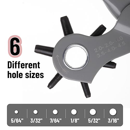 Miniatura 2 de UNCO - Herramienta de perforación de cuero agujero, tamaños de múltiples agujeros, perforador de agujero de cinturón, herramienta de perforación de