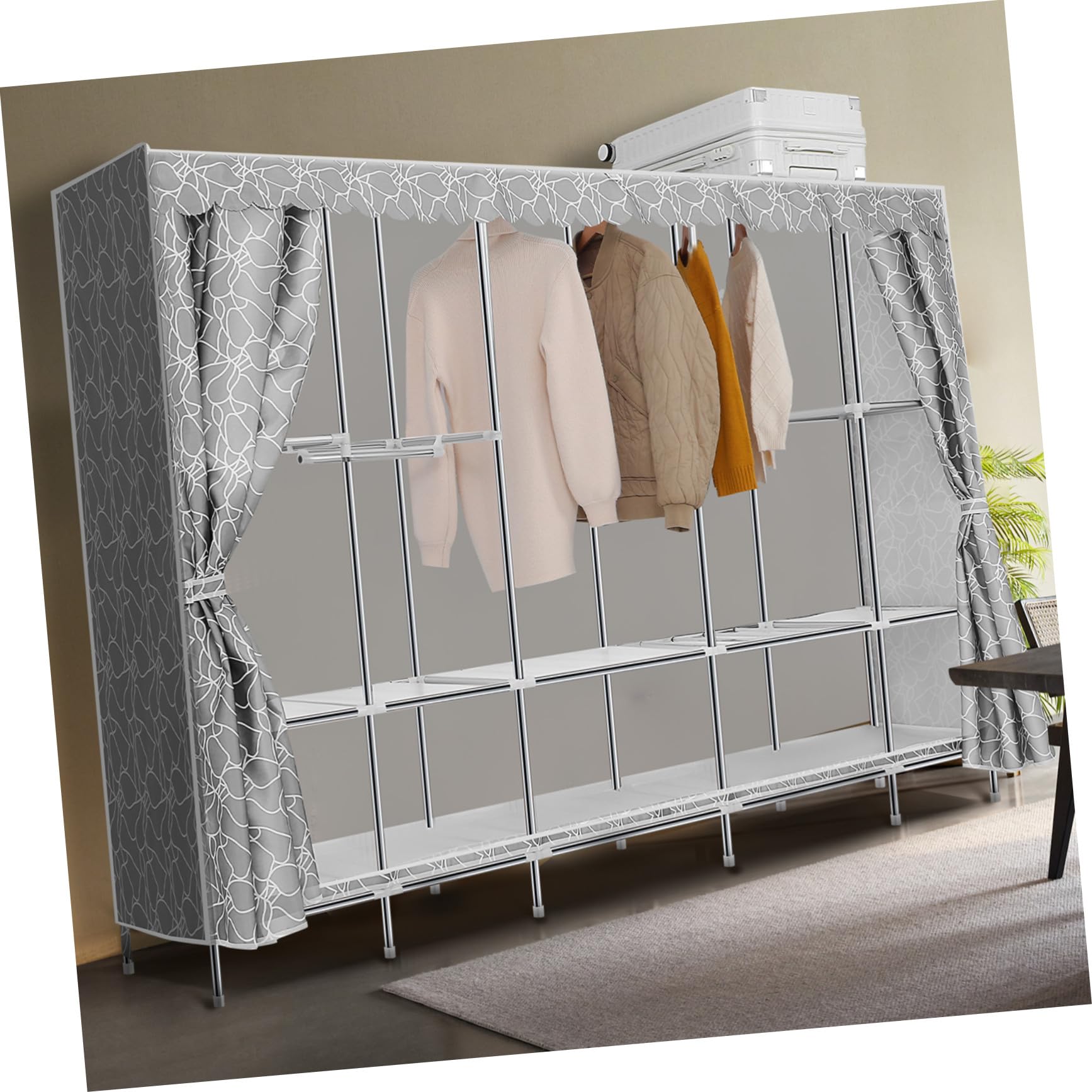 Ciieeo Armario Ropero Portátil de Tela Organizador de Ropa para Dormitorio Viajes Armario Ropero Resistente con Funda para Colgar Ropa