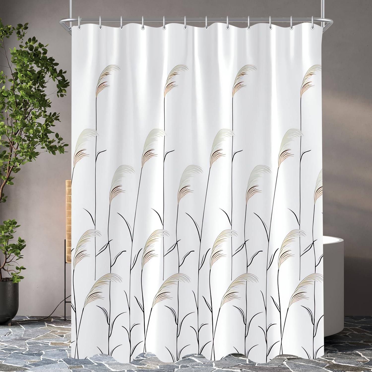 Lerores Duschvorhang 200x180cm, Weizenohr Beschwerter Saum Antischimmel, Wasserabweisend, Waschbar Polyester Stoff Badevorhänge mit 12 Ösen und Duschvorhangringe für Badezimmer, Badewanne