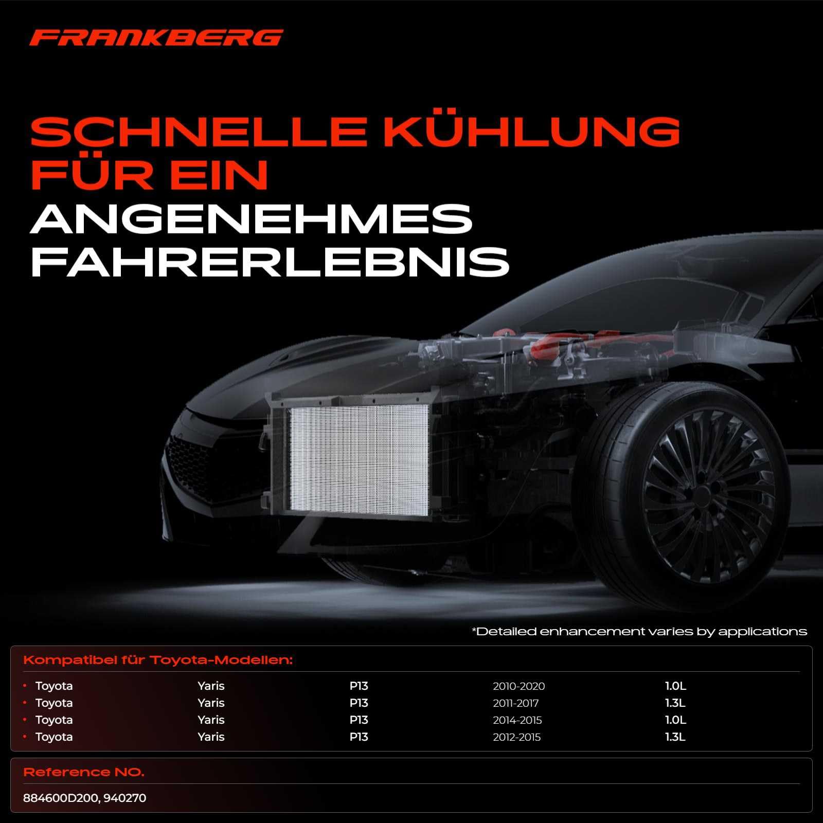 Frankberg 1 x klimatyzator kondensatorowy kompatybilny z Yaris KSP13 NCP13 NHP13 NLP13 NSP13 1,0 l 1,3 l 2010-2022 Yaris furgon/hatchback P13 1,0 l 1,3 l 2012-2015