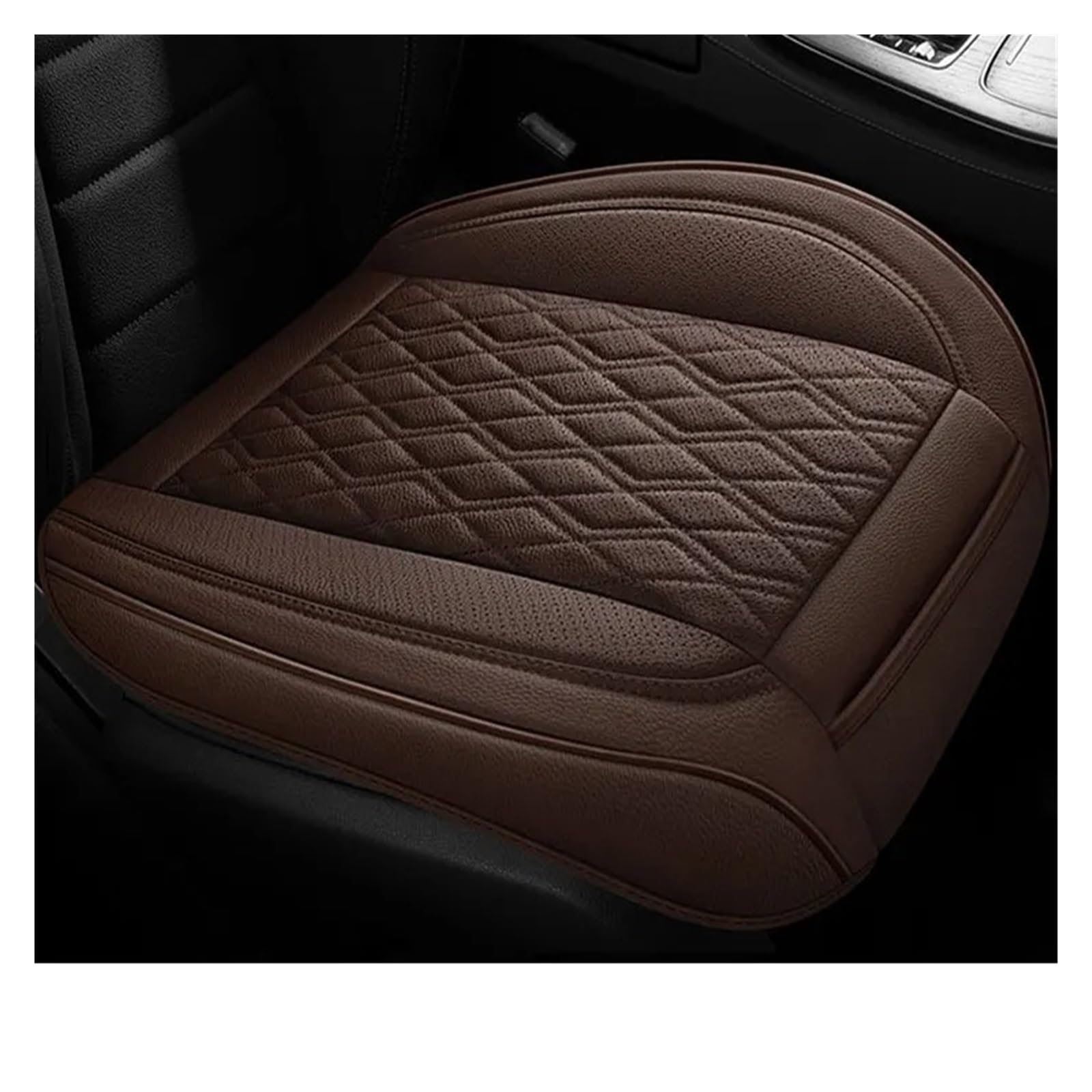 Funda de cuero genuino para asiento de coche con diseño convexo 3D y cojín transpirable marrón 8