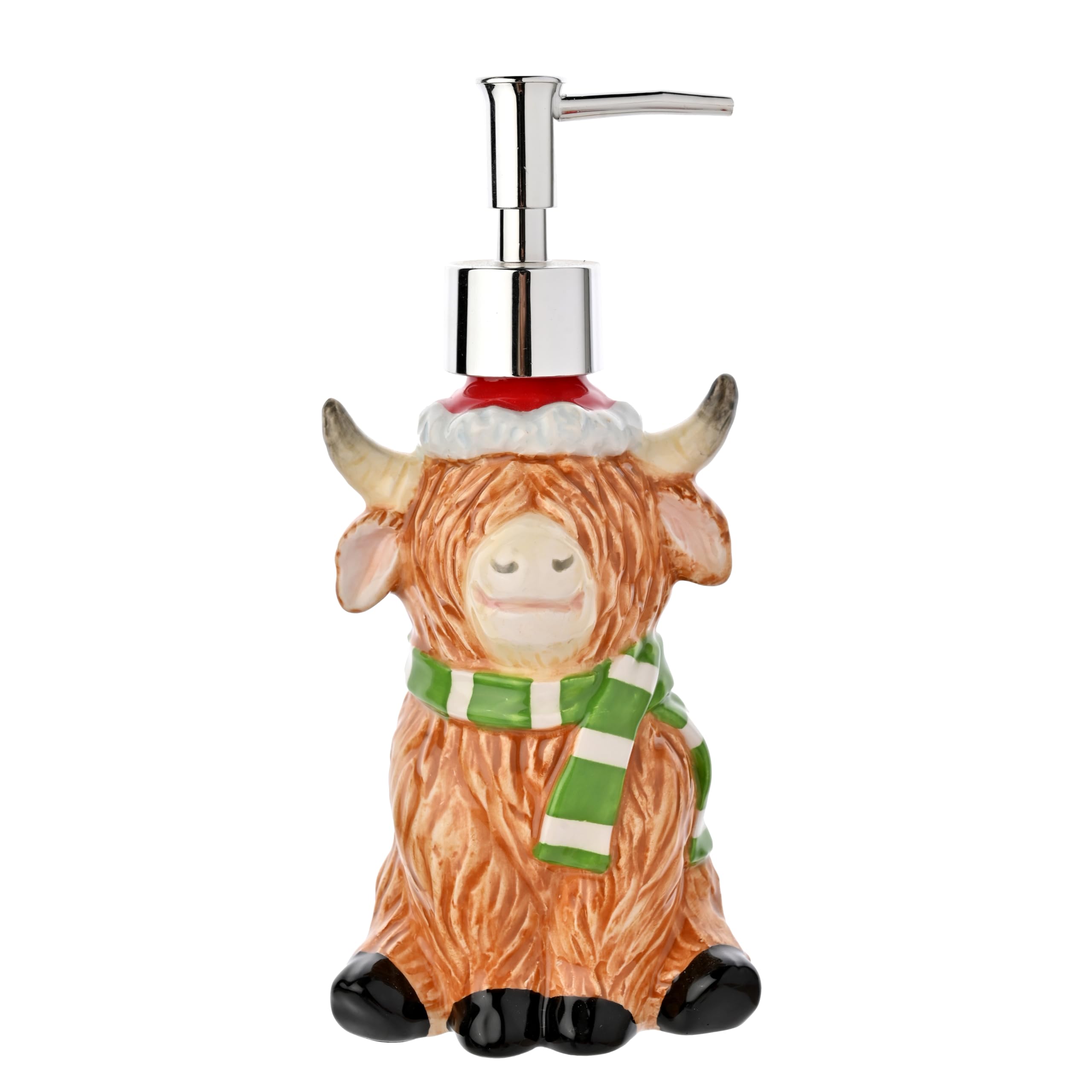 Widdop Country Christmas Soap Dispenser – Highland Cow Design – Festive Ceramic Soap Pump for Bathroom or Kitchen – Seasonal Christmas Sink Accessory