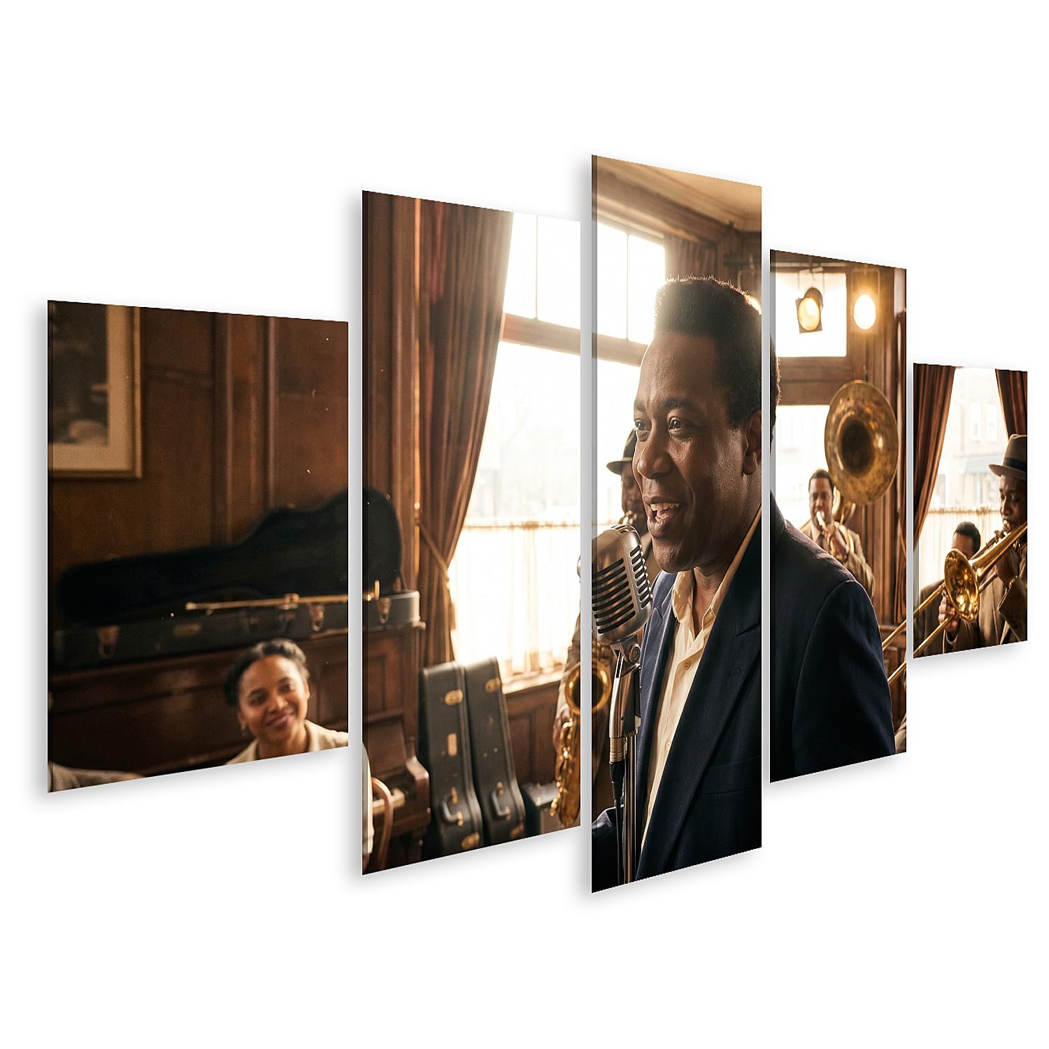 islandburner Quadro su tela con cantante Soulful Blues, decorazione da parete per soggiorno per gli amanti della musica, 5 pezzi