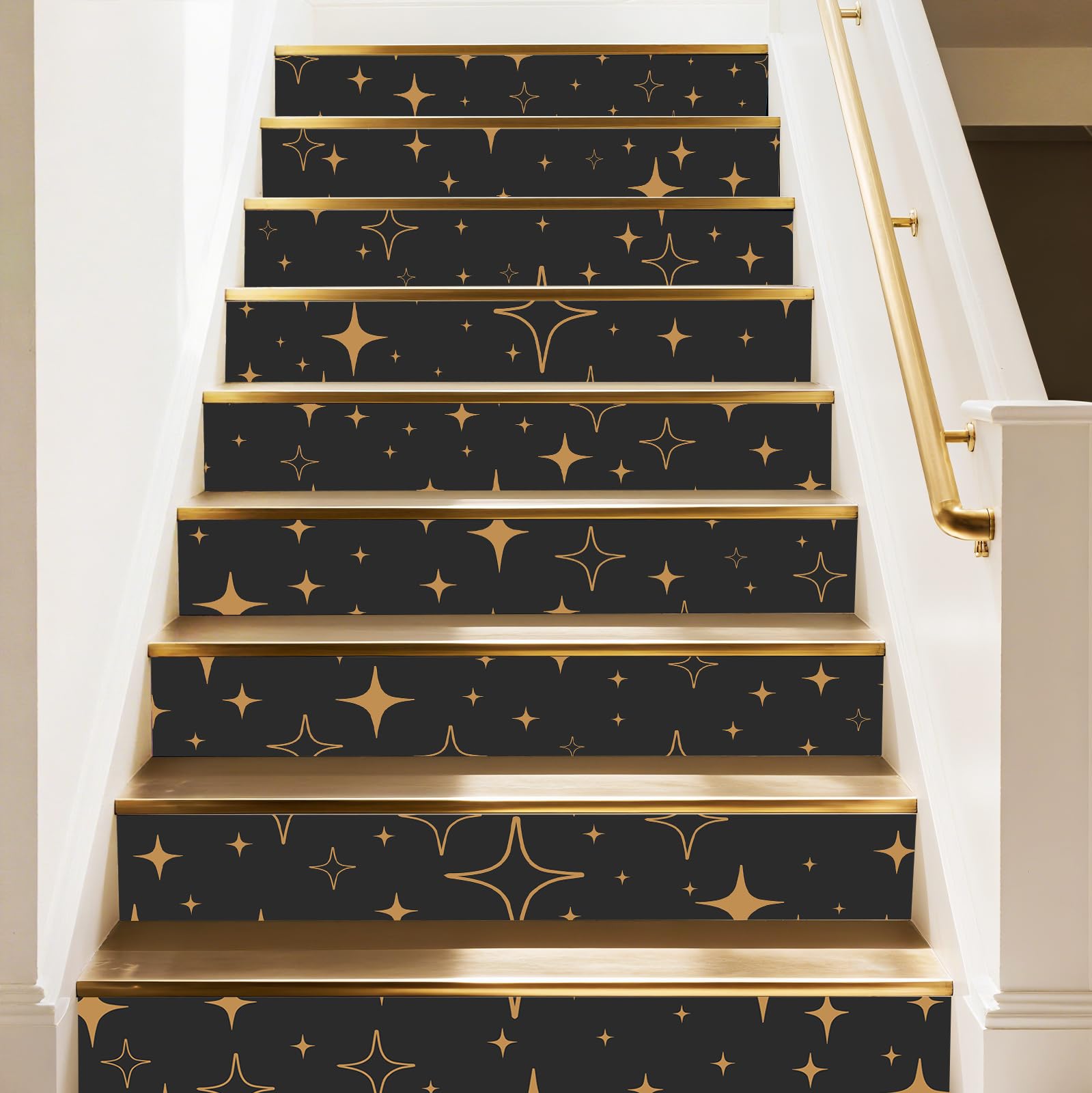 Vinilo para escalones que cubre imperfecciones pegatinas de estrellas negras y doradas PLIGREAT