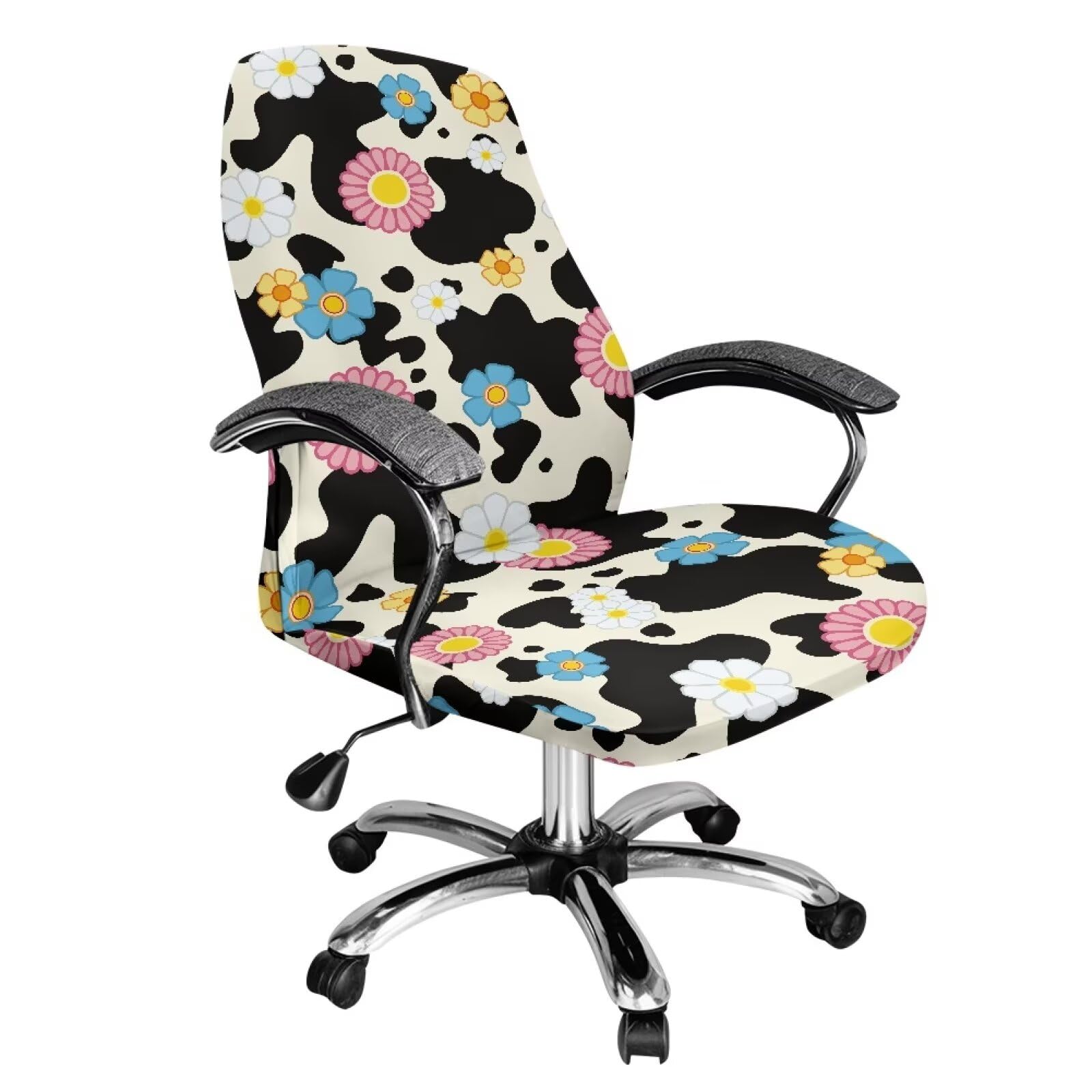 Talayituse Cow Daisy Print Computer Office Chair Covers, Soft Fit Universal Desk Rotating Chair Slipcovers, Removable Washable Anti-Dust Spandex Chair