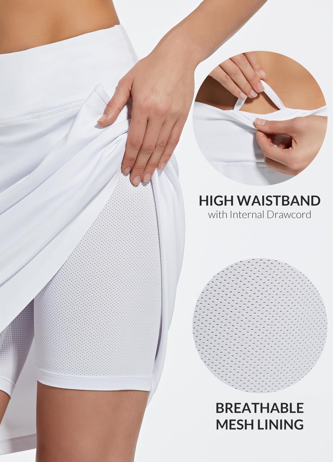 baleaf Jupe Short Femme 2 en 1 Jupe de Tennis Femme Sport Longueur Genoux Haute Taille avec Culotte Intérieur pour Golf Yoga Gym Randonnée Badminton