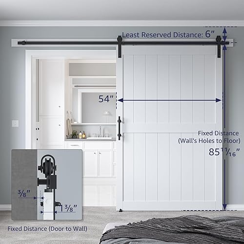 Vista 75 de Puerta corrediza de granero MDF de 30 x 80 pulgadas con kit de herrajes para puerta de granero de 5 pies, losa para puerta de granero con superficie