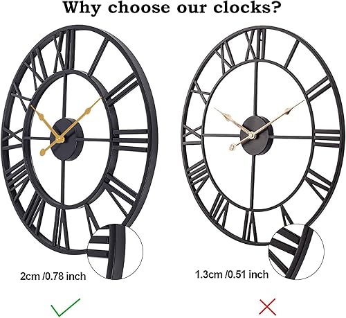 Miniatura 3 de EURSON Relojes de pared grandes de 24 pulgadas, sin tictac, silenciosos, funciona con pilas, de gran tamaño, de metal, redondos, números romanos