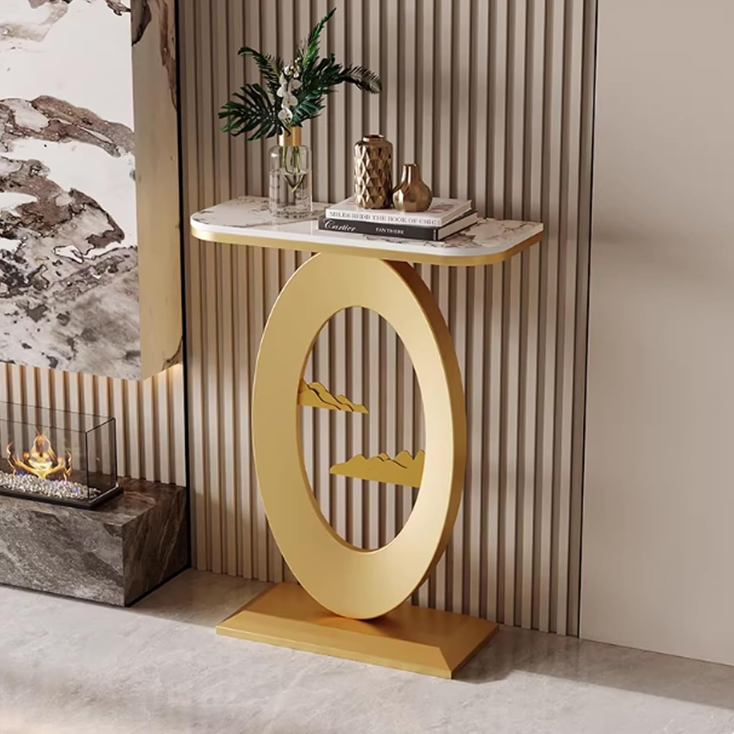 SIONDSTS Modern Marble Console Table with Metal Frame,Slim Entryway Accent Table,Small Narrow Sofa Table,Living Room End Table,for Hallway,Foyer,Entrance,Entryway,Gold C,60cm