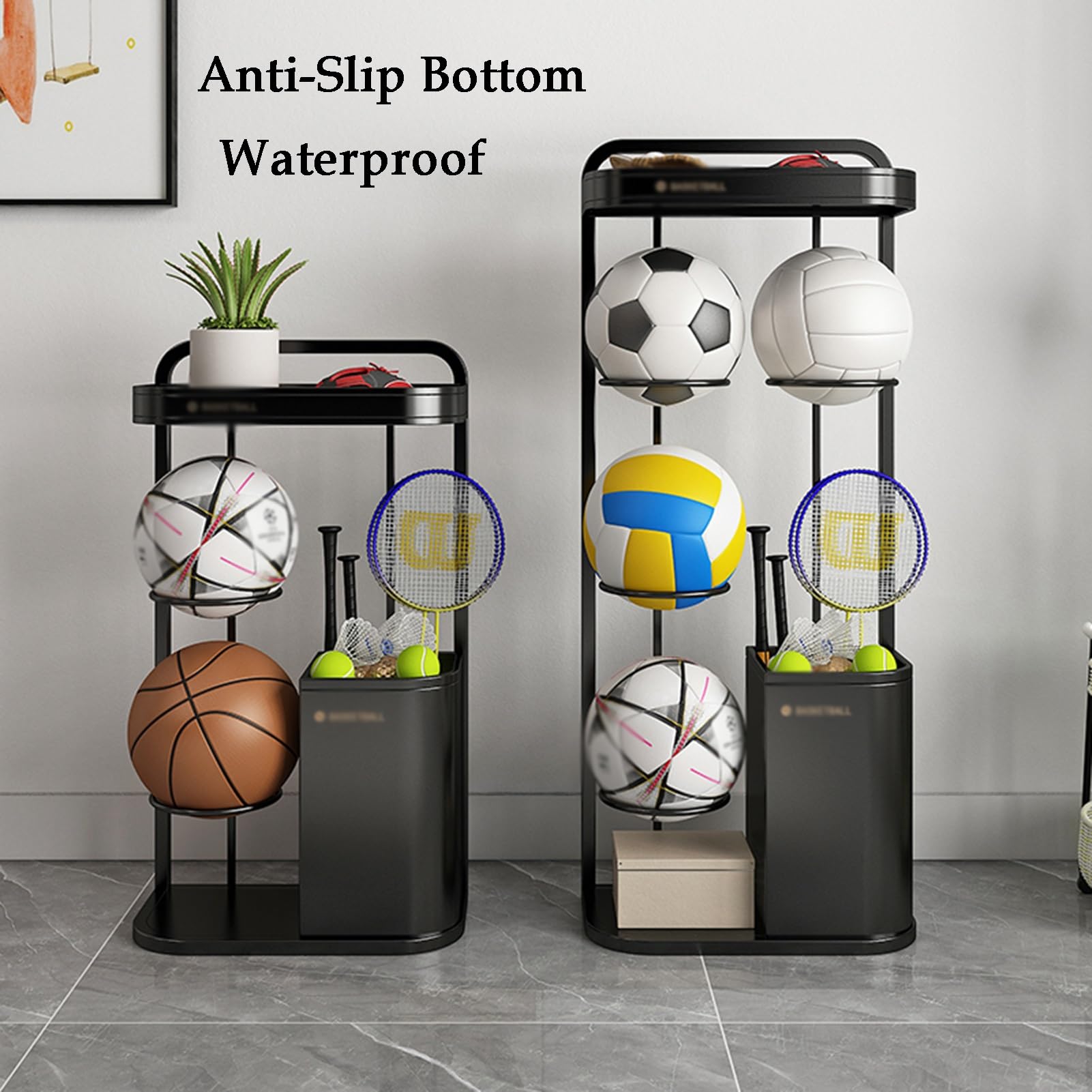 Rastrelliera For Racchette Da Tennis, Espositore For Attrezzature Sportive, Rastrelliera For Racchette E Palline Con Scomparto Superiore, For Racchetta da badminton, racchetta da tennis, basket