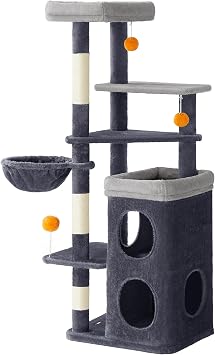 Feandrea Tall Cat Tree, Multiple-Level, 2 Caves, 3 Scratching Posts
