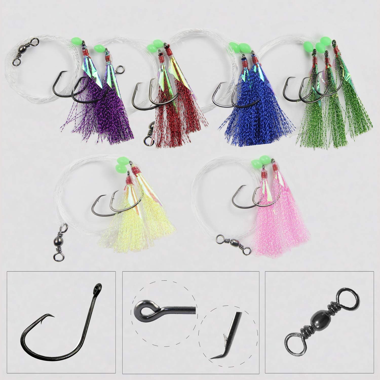Fishing Lures Bait Rigs Set Saltwater Fishing Fluke Rigs Fish Skin Teaser Hooks Bait Rig Tackle for Freshwater Saltwater : Sports & Outdoors
