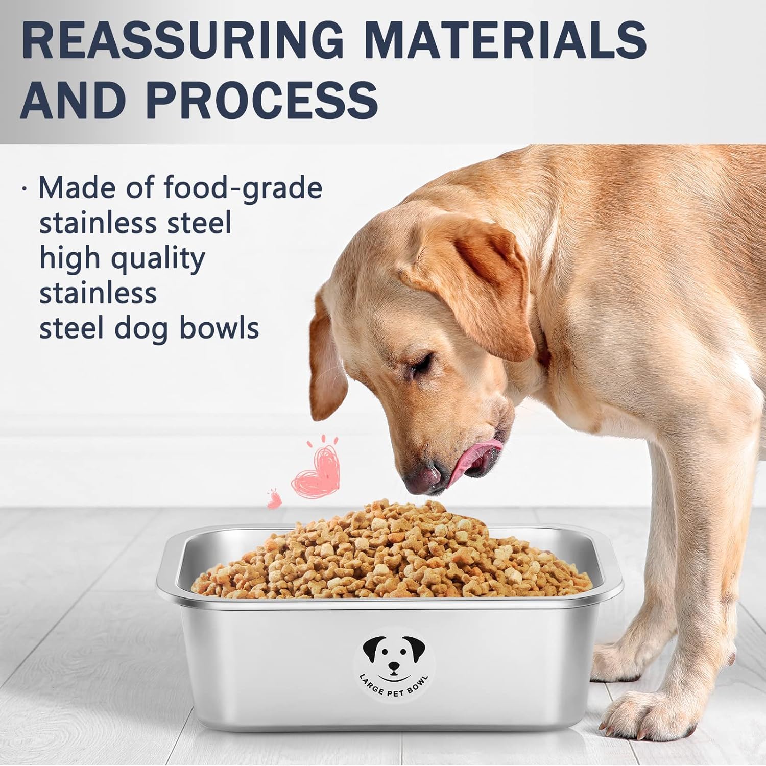 Cuencos de acero inoxidable para perros grandes, cuencos de metal de alta capacidad, cuencos de comida y agua para perros grandes, XL y grandes, 3.2 galones