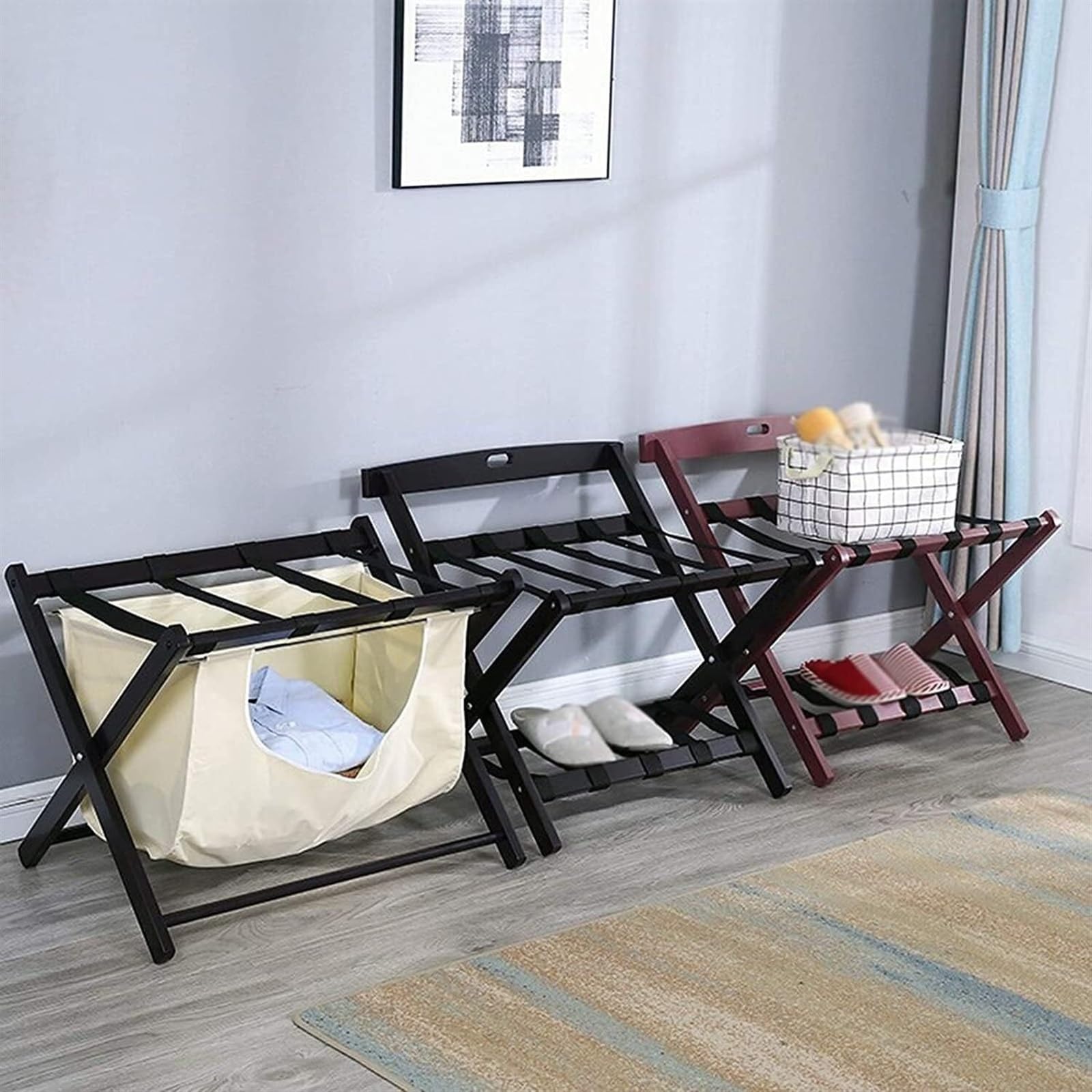 Portamaletas para Hotel,Portaequipajes Portaequipajes Plegable De Madera Maciza Con Soporte Para Maletas Para Habitaciones Huéspedes Muebles Hotel Estante para el Hogar